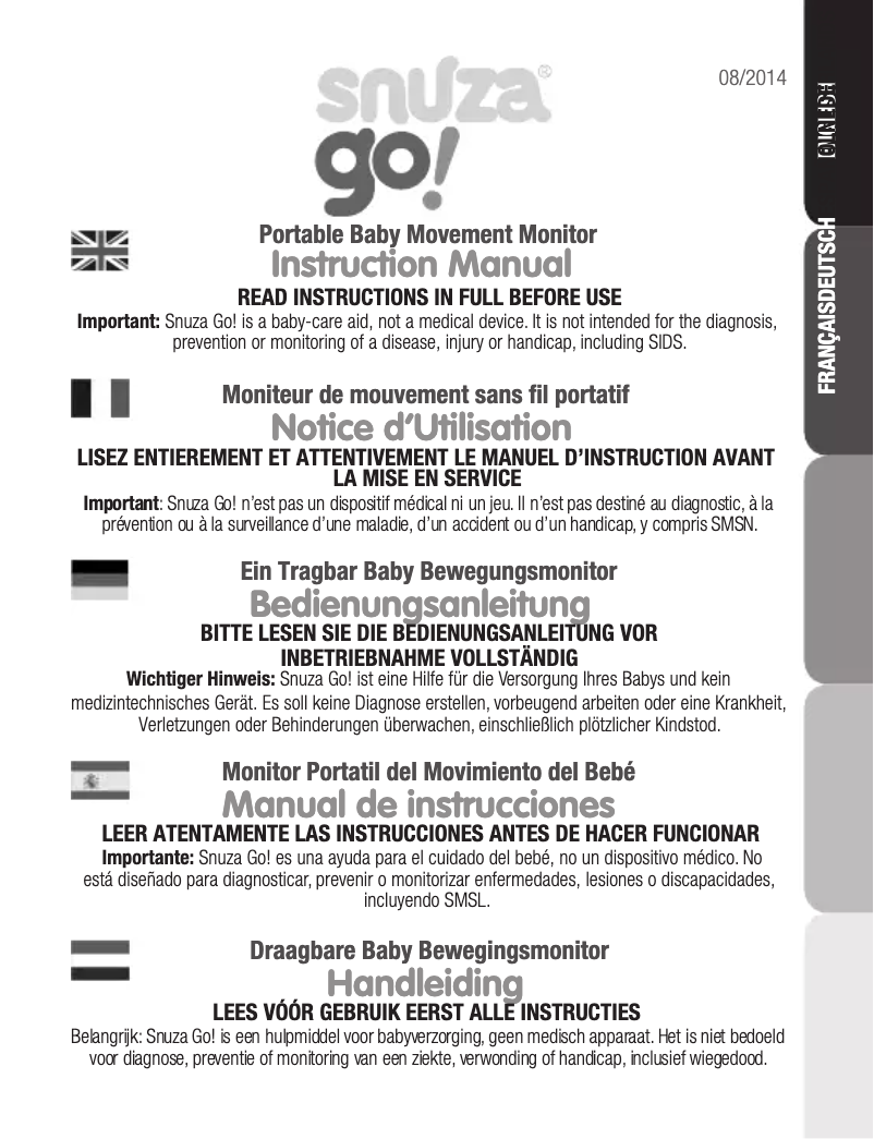 Page 1 de la notice Manuel utilisateur Snuza Go SE