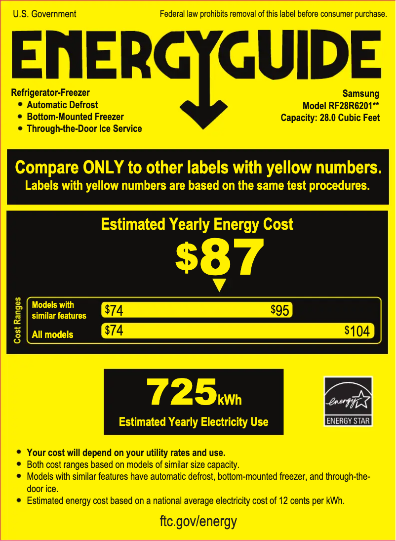 Page 1 de la notice Label énergétique Samsung RF28R6202WW