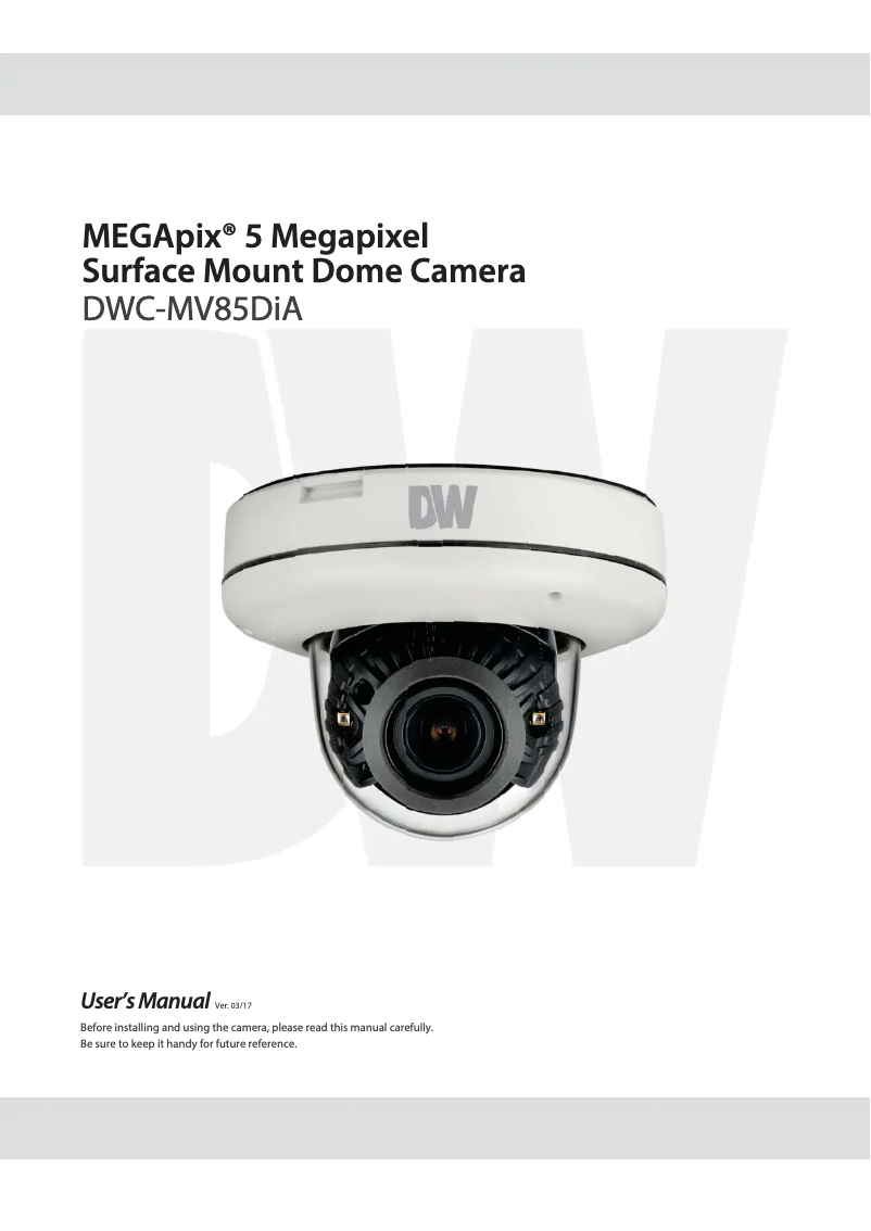 Page n°1 - Manuel utilisateur Digital Watchdog MegaPix DWC-MV85DIA