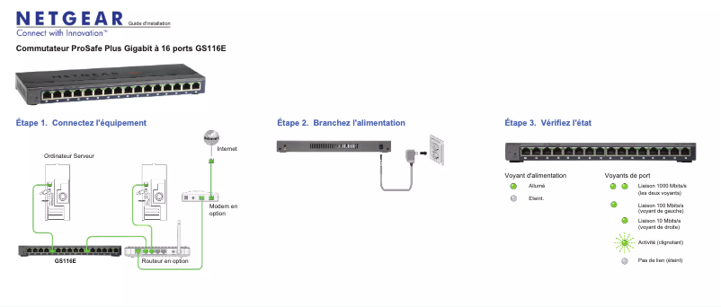 Page n°1 - Guide d'installation Netgear GS116E