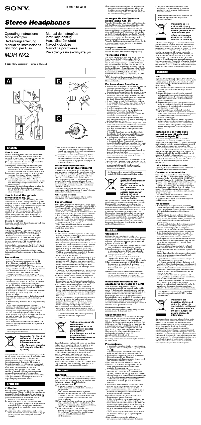 Page 1 de la notice Manuel utilisateur Sony MDR-NX2