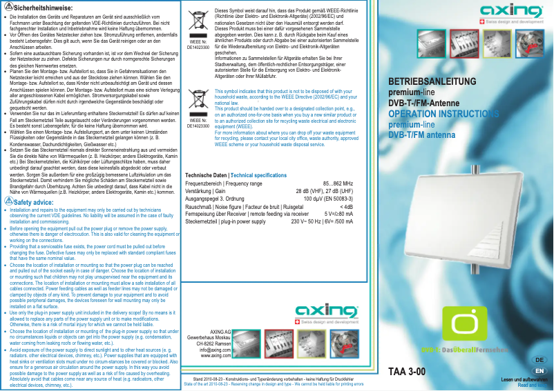 Page 1 de la notice Manuel utilisateur Axing TAA 3-00
