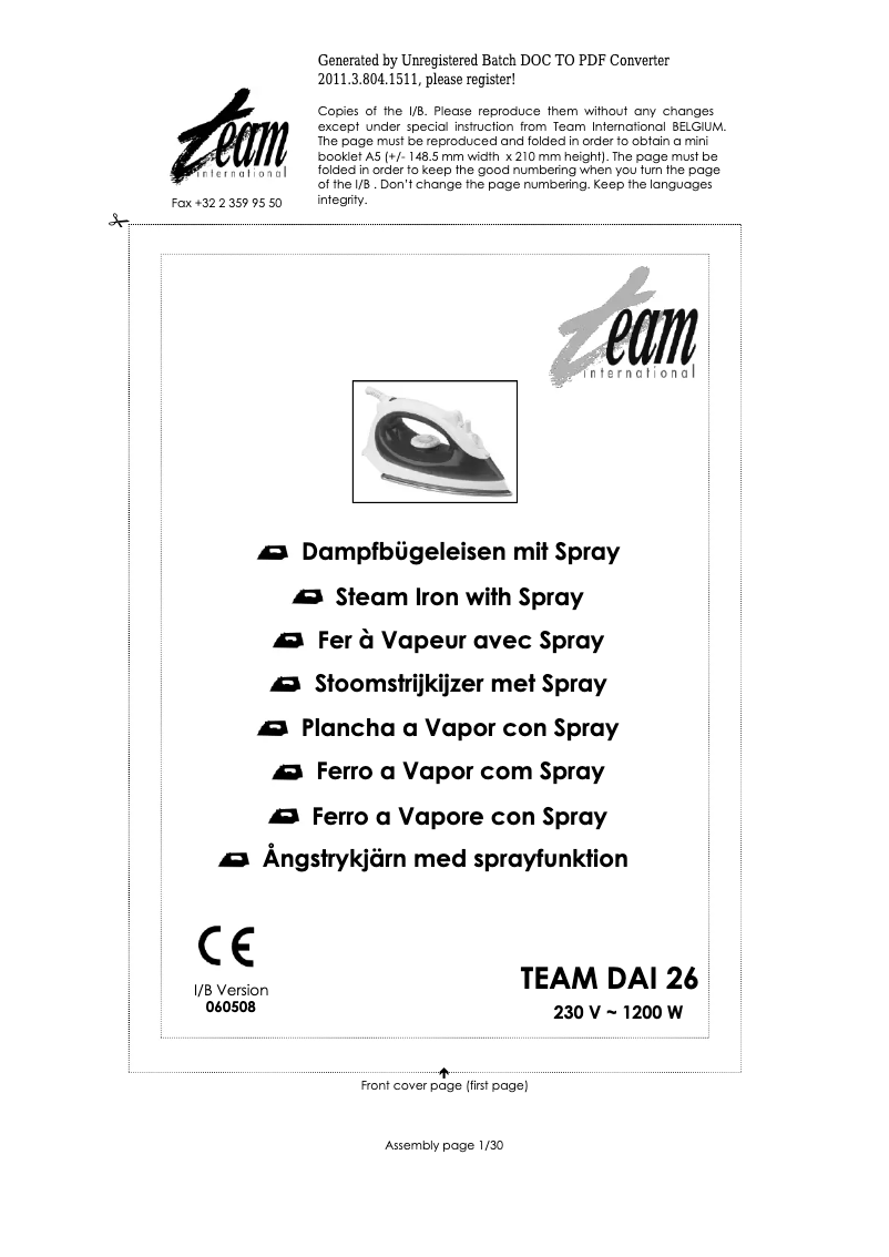 Image de la première page du manuel de l'appareil DAI 26