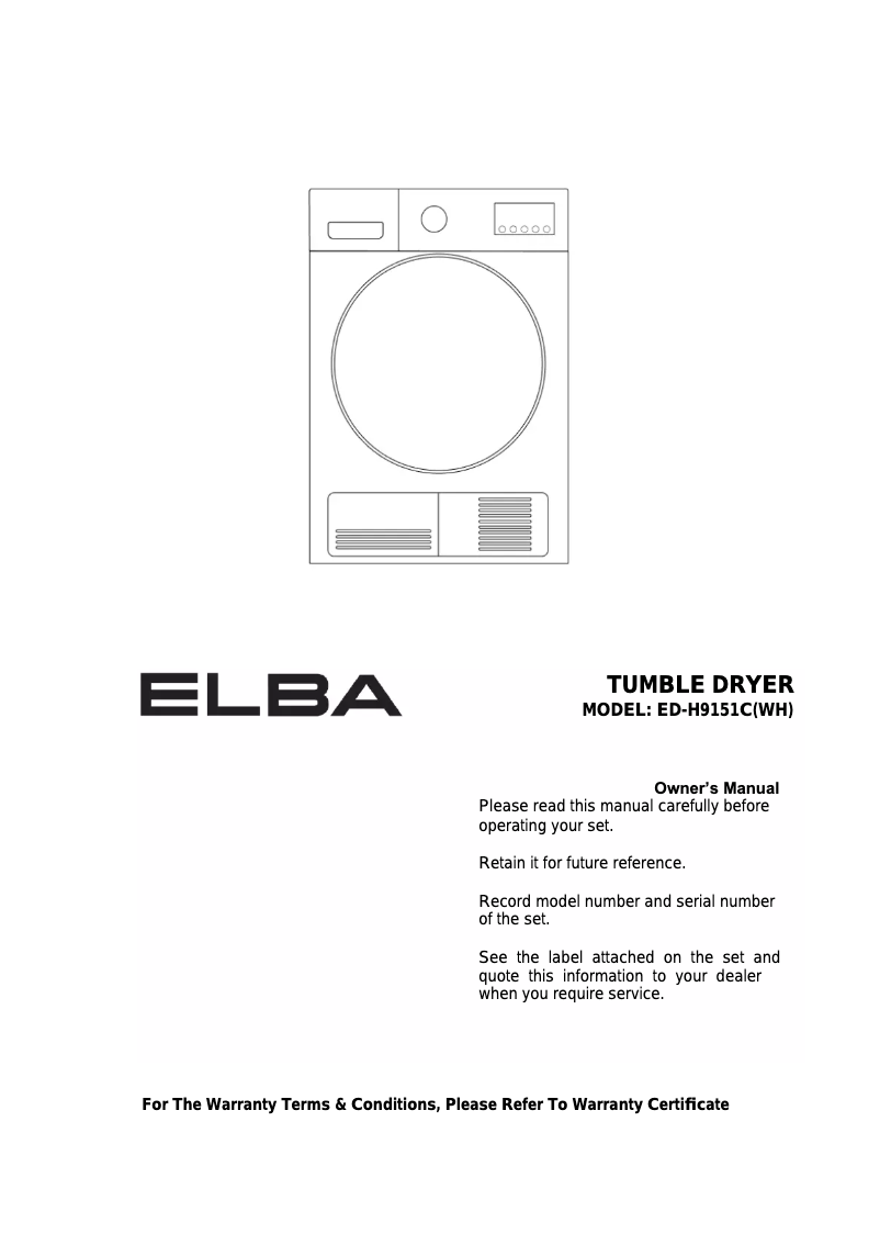 Page 1 de la notice Manuel utilisateur Elba ED-H9151C(WH)