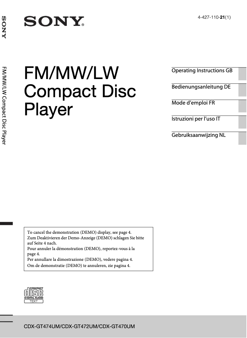 Image de la première page du manuel de l'appareil CDX-GT472UM