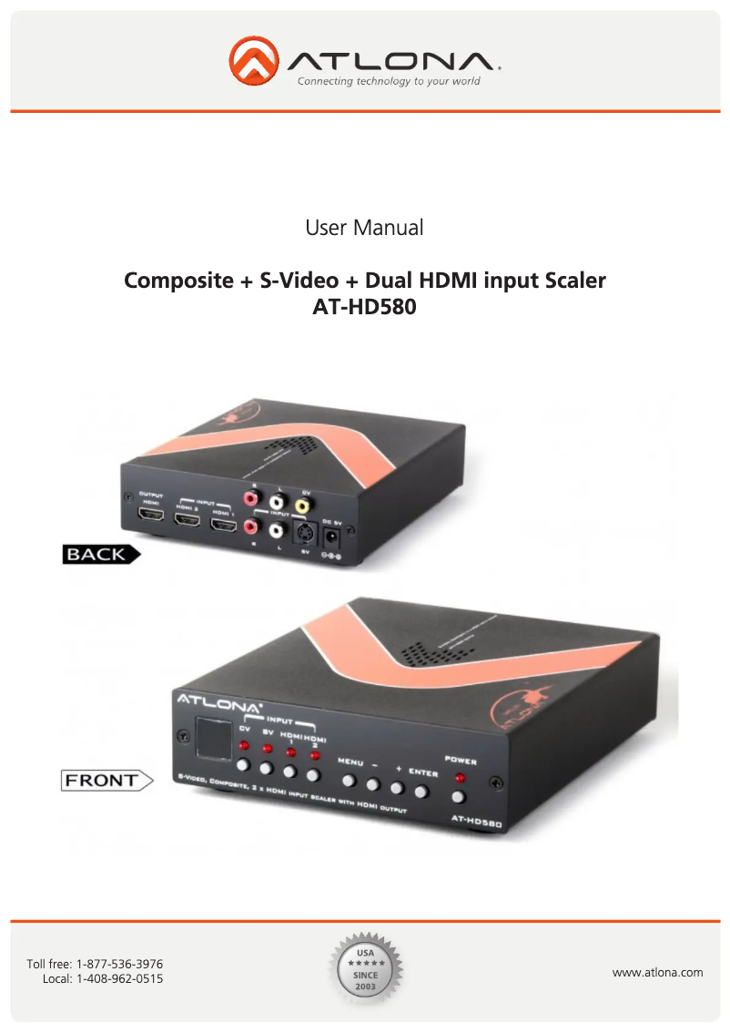 Page 1 de la notice Manuel utilisateur Atlona AT-HD580