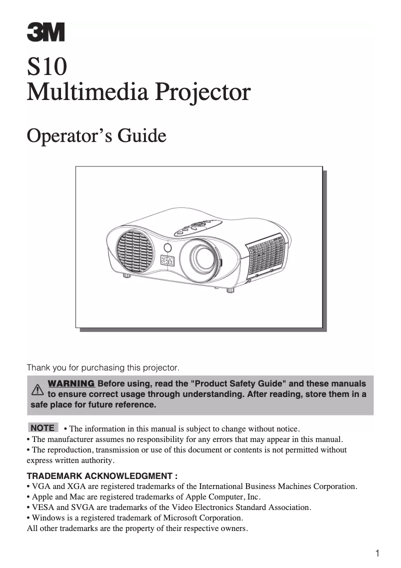 Page n°1 - Manuel utilisateur 3M S10
