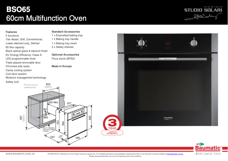 Page 1 de la notice Fiche technique Baumatic BSO65