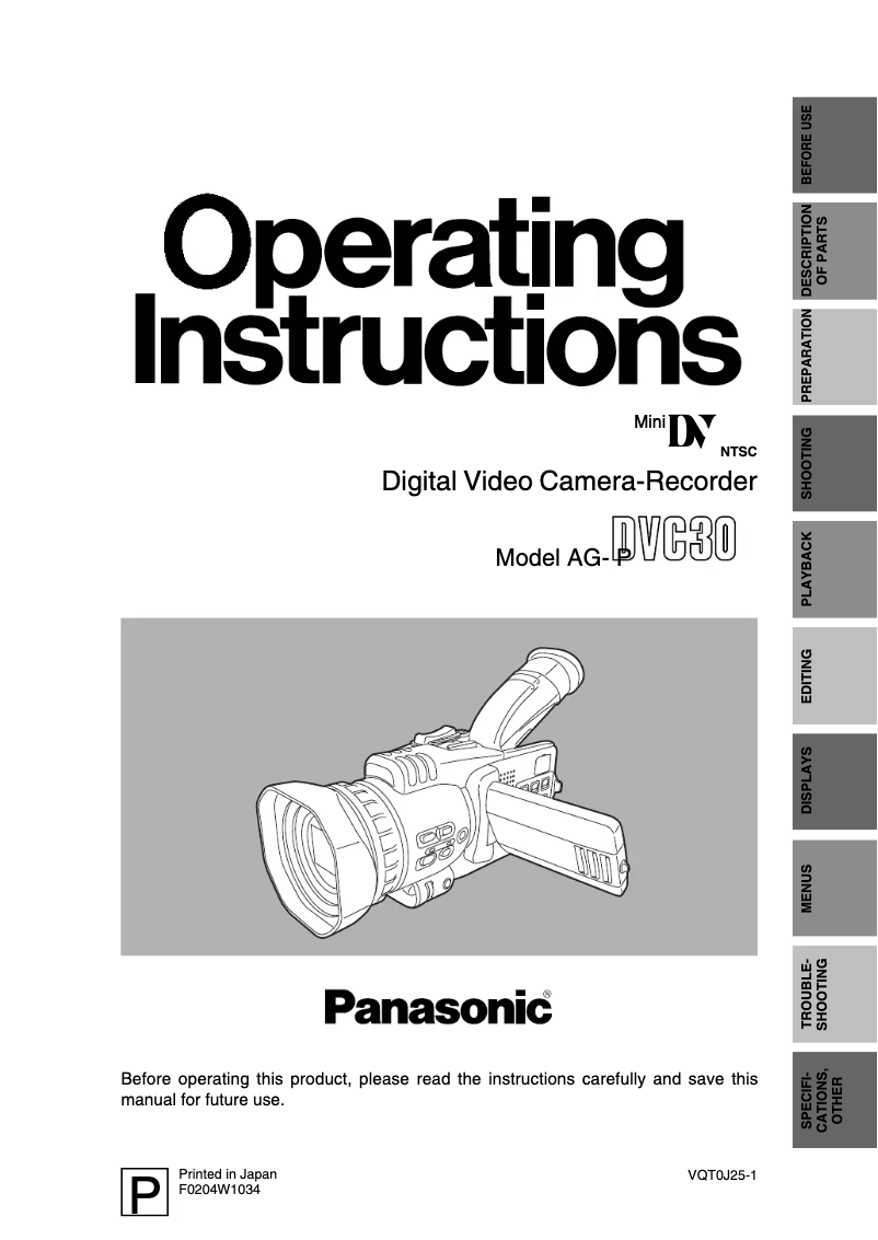 Page 1 de la notice Manuel utilisateur Panasonic AG-DVC30P