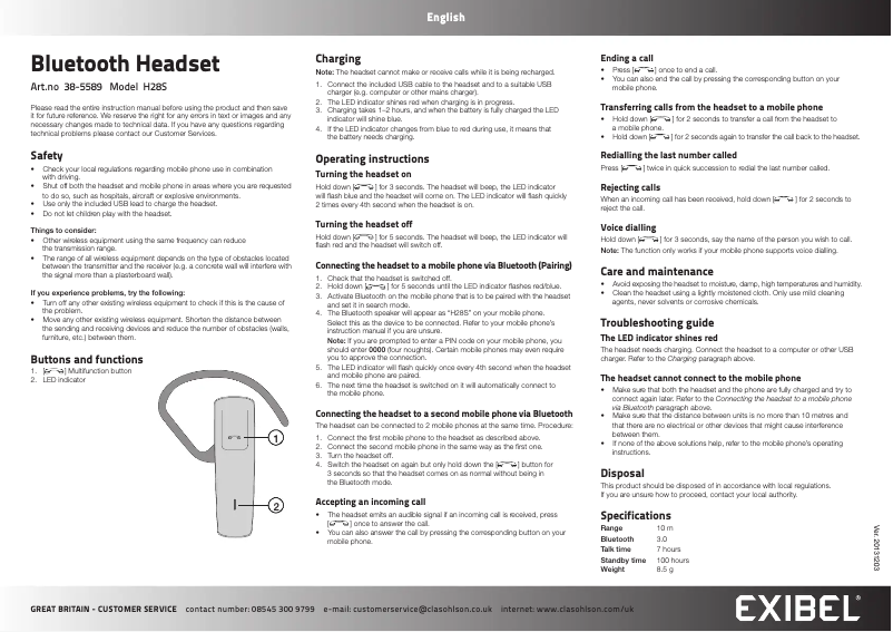 Image de la première page du manuel de l'appareil H28S