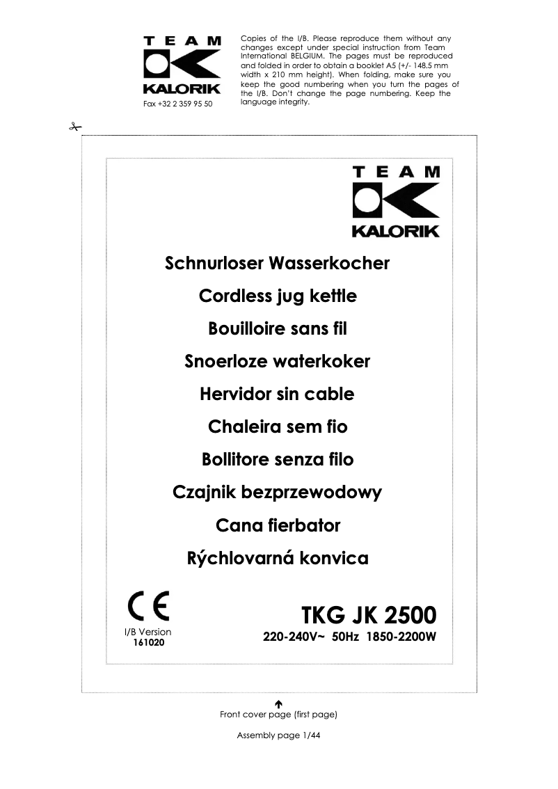 Página 1 del manual Manual de usuario Kalorik TKG JK 2500
