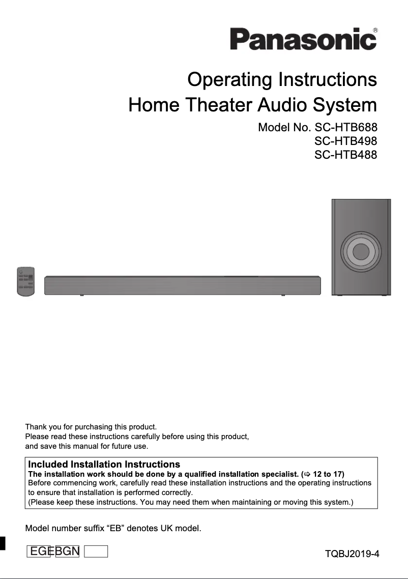 Page 1 de la notice Manuel utilisateur Panasonic SC-HTB498