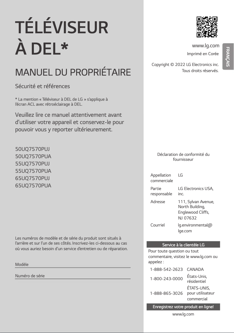 Page n°1 - Manuel utilisateur LG 65UQ7570PUJ