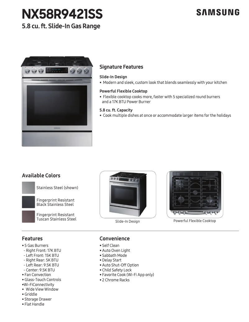 Page 1 de la notice Fiche technique Samsung NX58R9421SS