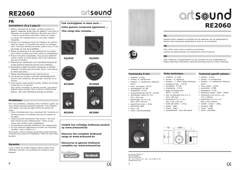 Page 1 de la notice Manuel utilisateur Artsound RE2060