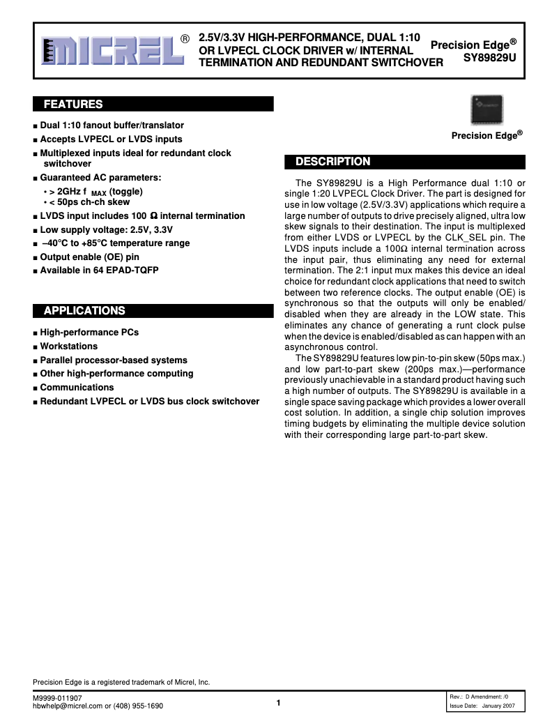 Page 1 de la notice Manuel utilisateur Microchip SY89829U