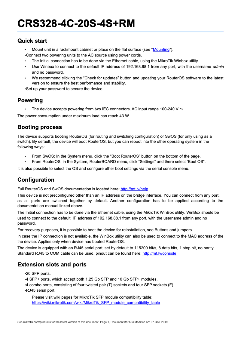 Page n°1 - Manuel utilisateur Mikrotik CRS328-24P-4S+RM
