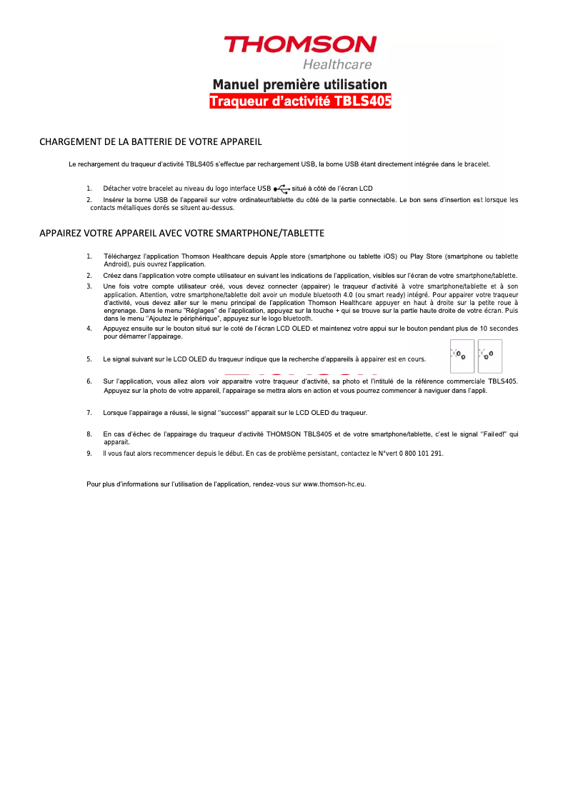 Page 1 de la notice Manuel utilisateur Thomson TBLS405