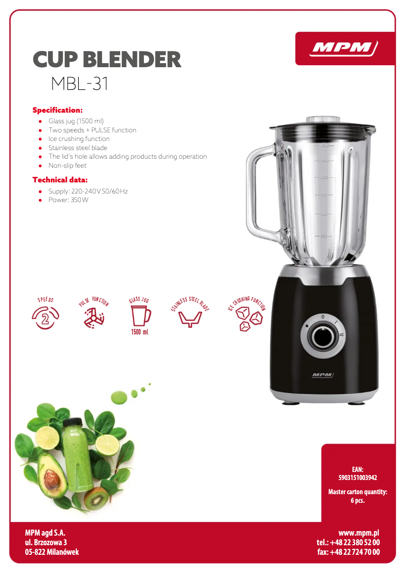 Page 1 de la notice Fiche technique MPM MBL-31