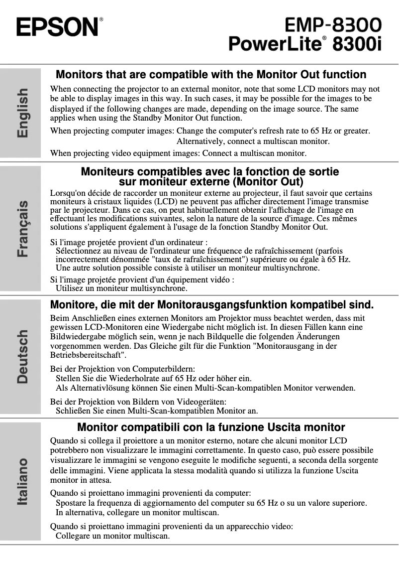 Imagen de la primera página del manual del dispositivo PowerLite 8300NL