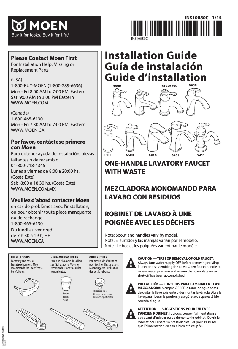 Page n°1 - Manuel utilisateur Moen Boardwalk 6200