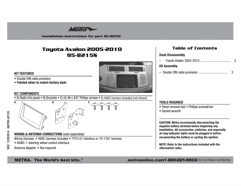 Page n°1 - Mode d'emploi Metra 95-8215S