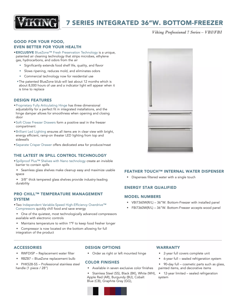 Page 1 de la notice Fiche technique Viking VBI7360WLSS