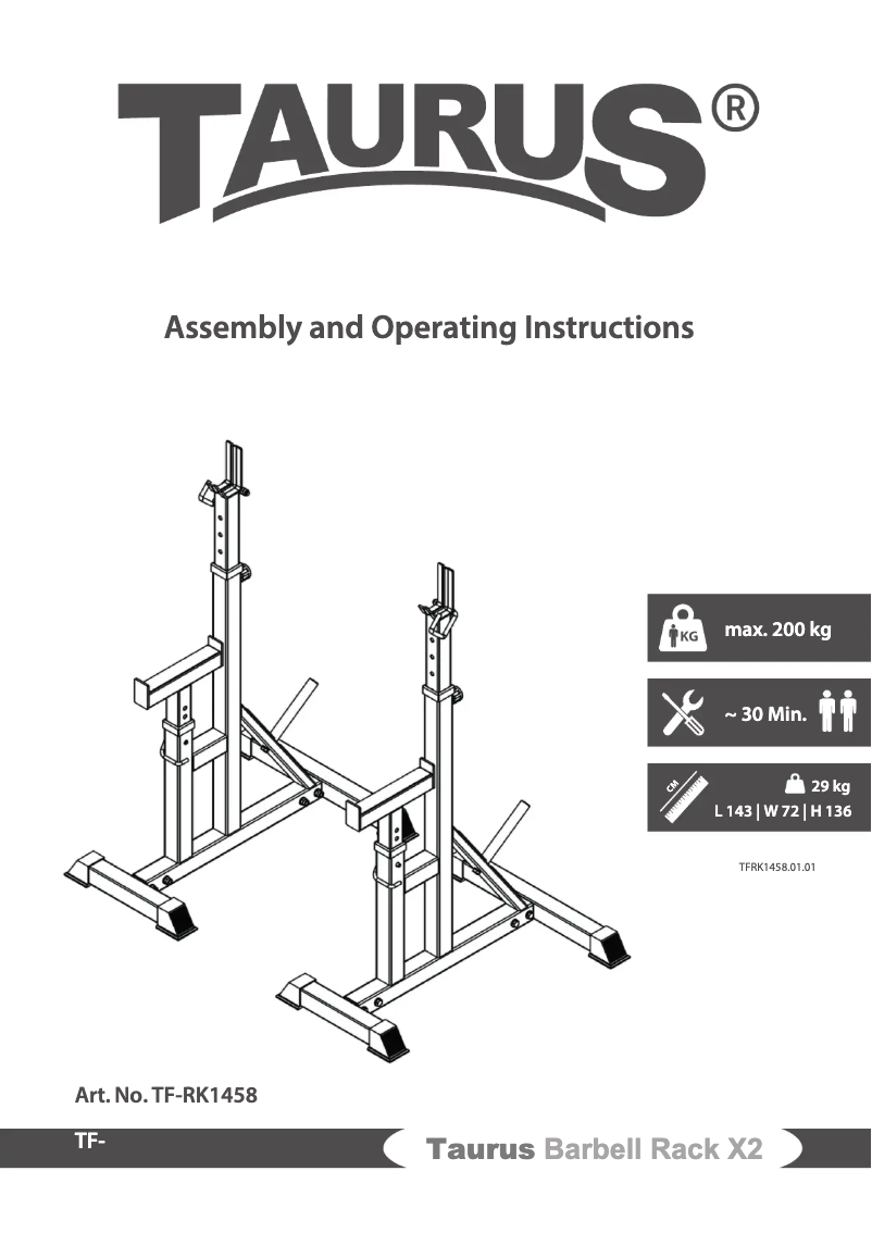 Page n°1 - Manuel utilisateur Taurus Barbell Rack X2