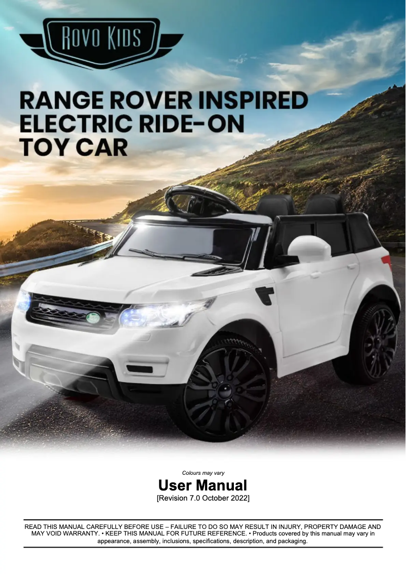 Page 1 de la notice Manuel utilisateur Rovo Kids Range Rover