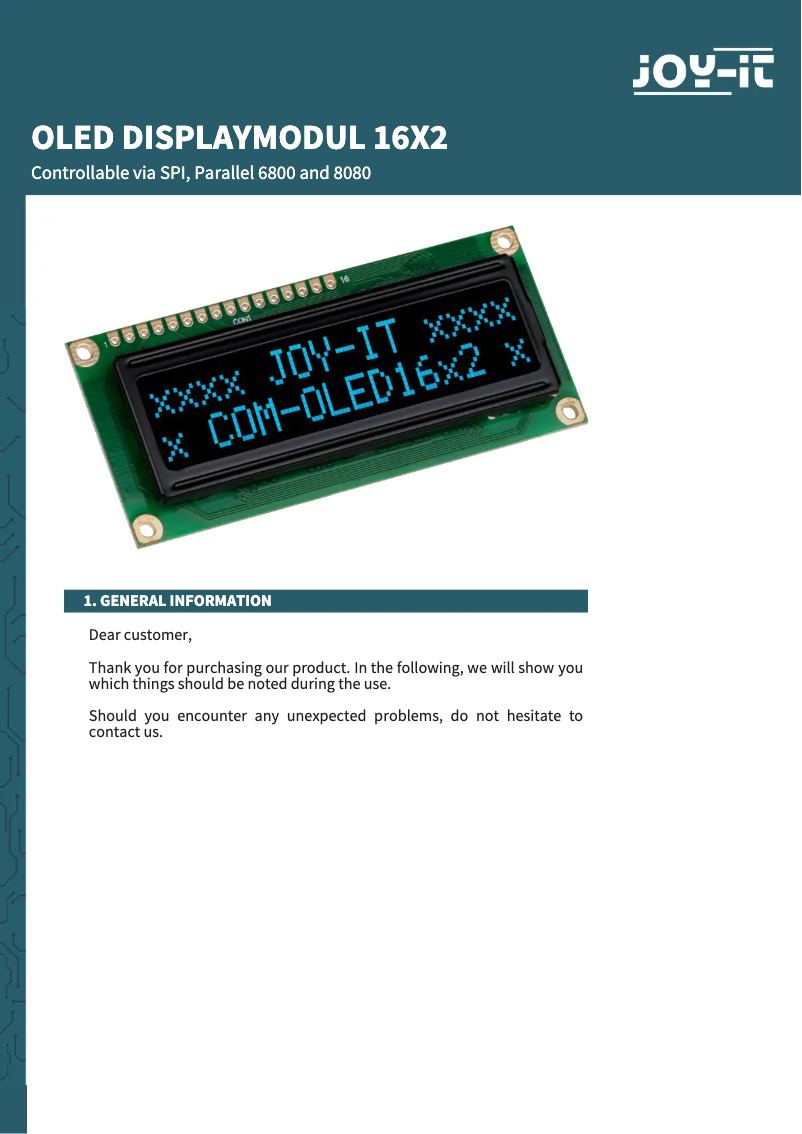 Image de la première page du manuel de l'appareil COM-OLED16x2
