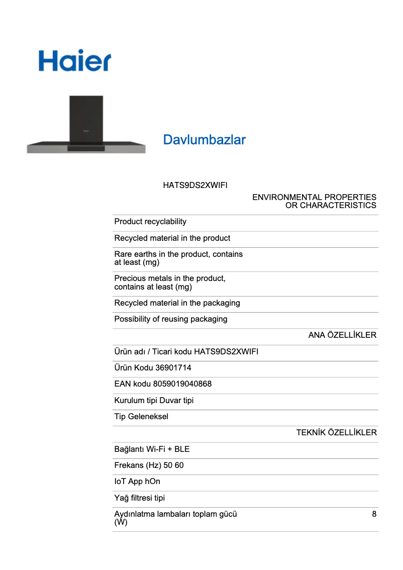 Image de la première page du manuel de l'appareil HATS9DS2XWIFI