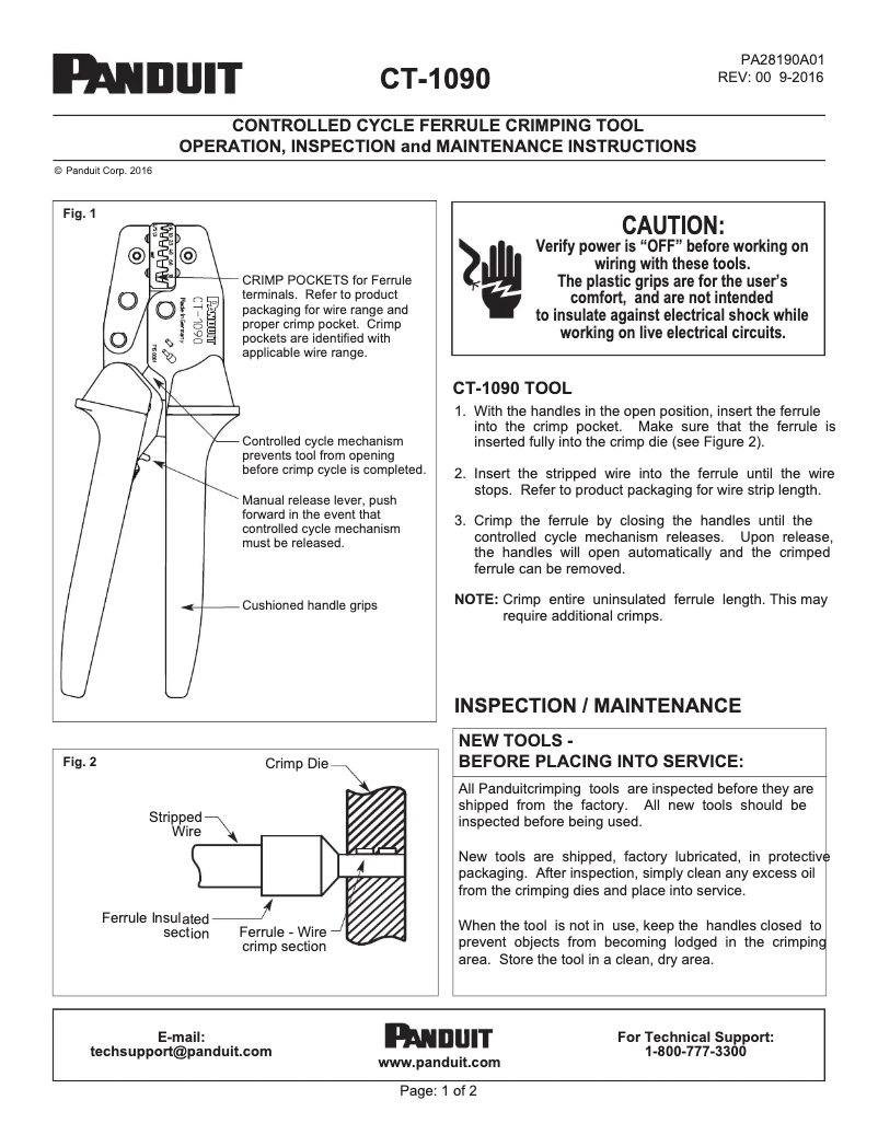 Page n°1 - Manuel utilisateur Panduit CT-1090