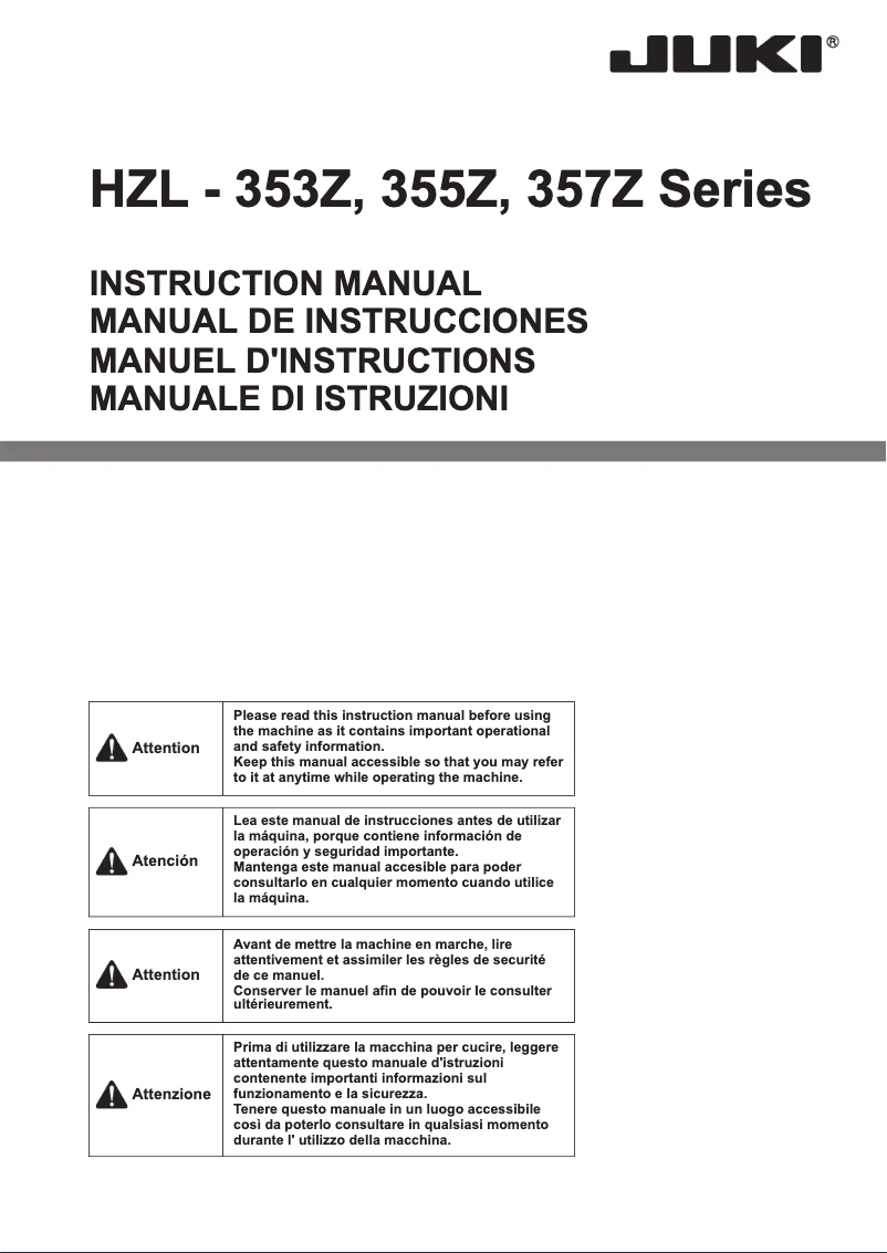 Page 1 de la notice Manuel utilisateur Juki HZL-355ZW-B