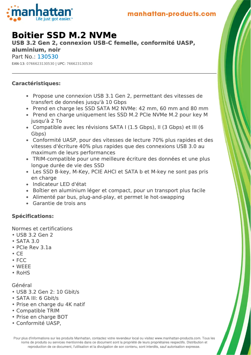 Page 1 de la notice Fiche technique Manhattan 130530