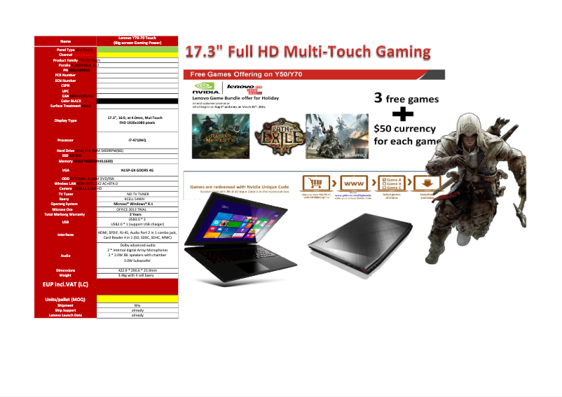 Image de la première page du manuel de l'appareil IdeaPad Y70-70 Touch