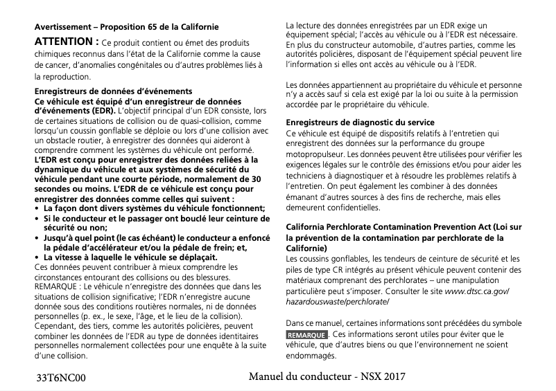 Page n°1 - Manuel utilisateur Acura NSX (2017)