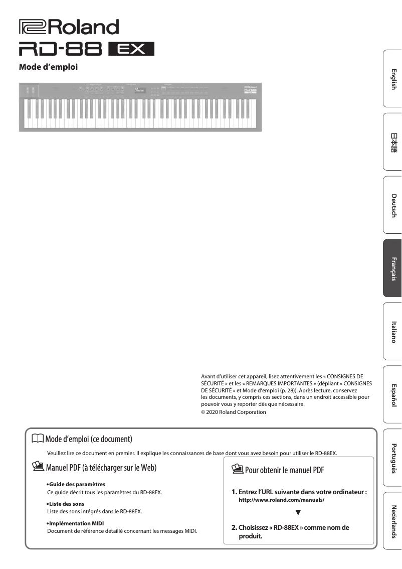 Image de la première page du manuel de l'appareil RD-88 EX