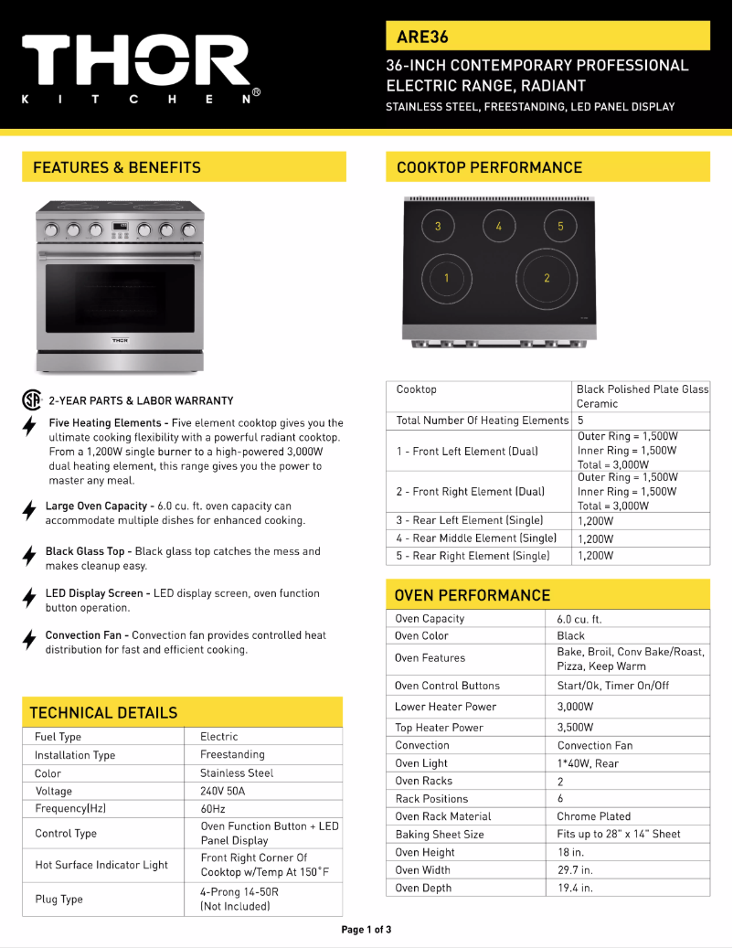 Página 1 del manual Ficha técnica Thor ARE36