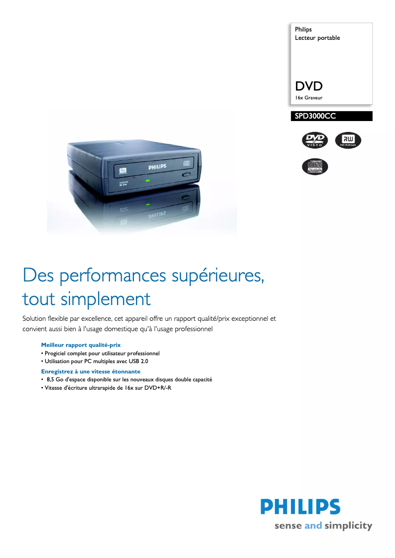 Página 1 del manual Ficha técnica Philips SPD3000CC