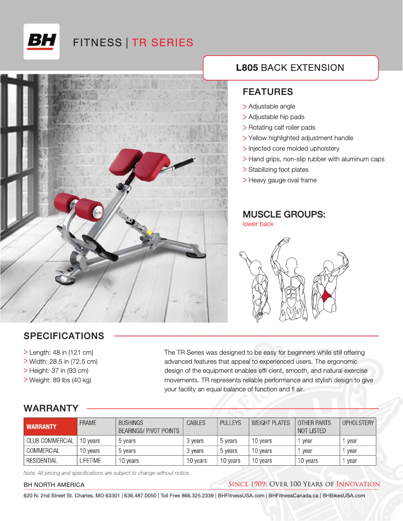 Page 1 de la notice Fiche technique BH Fitness L805