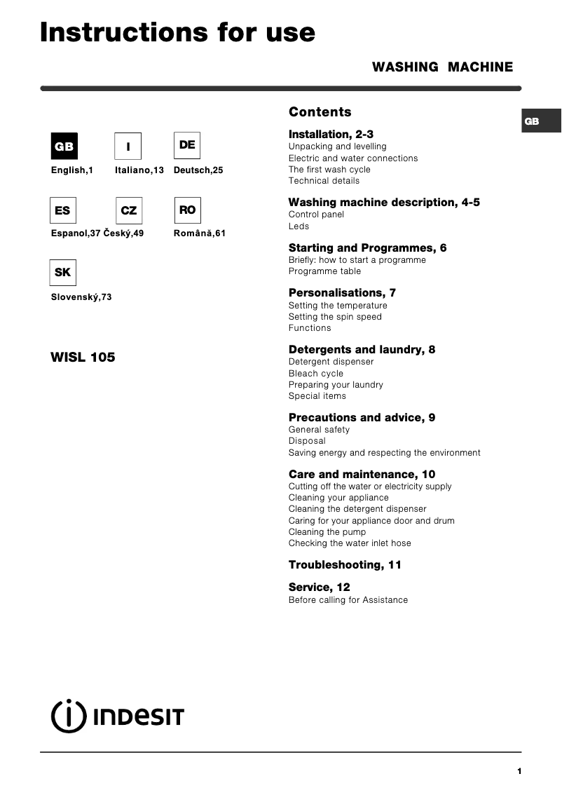 Imagen de la primera página del manual del dispositivo WISL 105 (EX).1