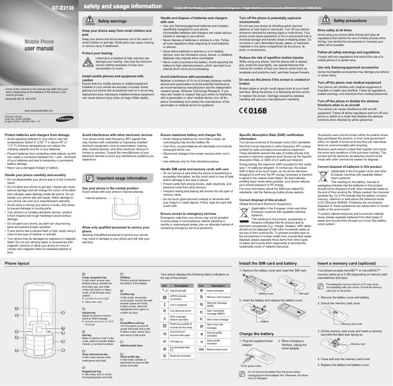 Page n°1 - Manuel utilisateur Samsung GT-E2130