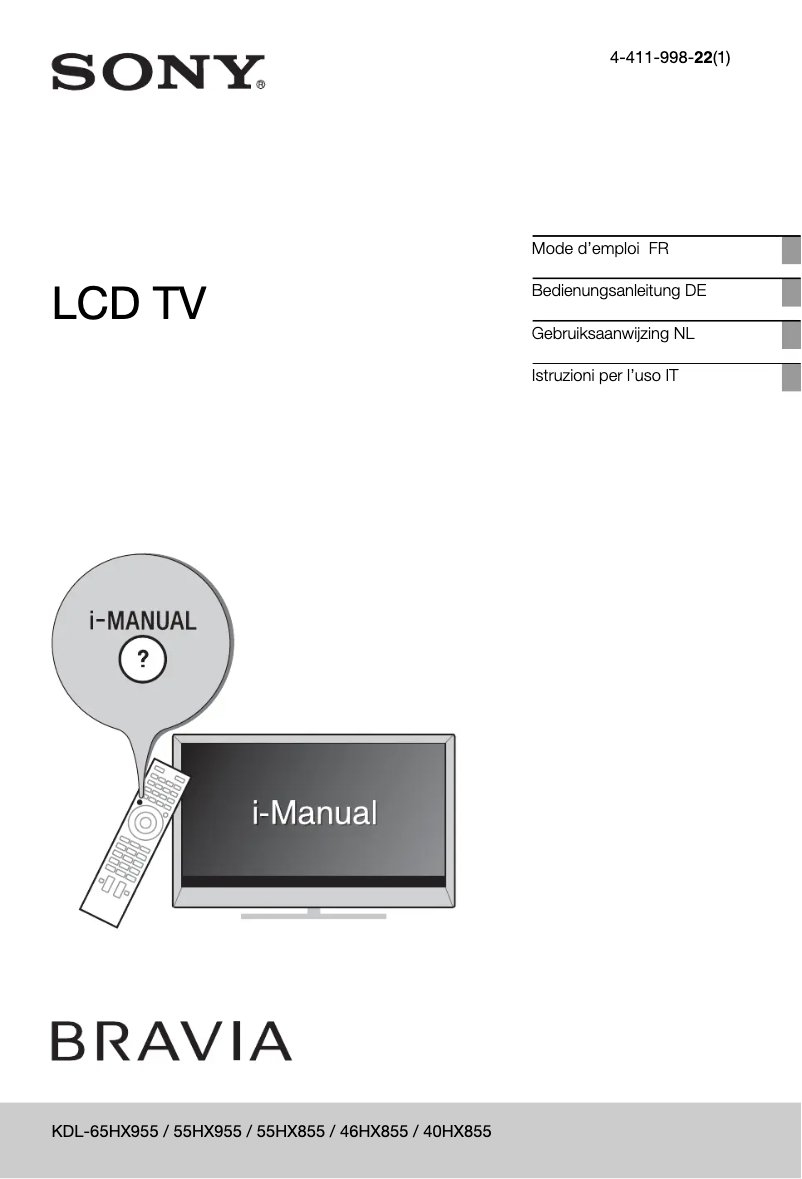 Page 1 de la notice Manuel utilisateur Sony Bravia KDL-46HX855