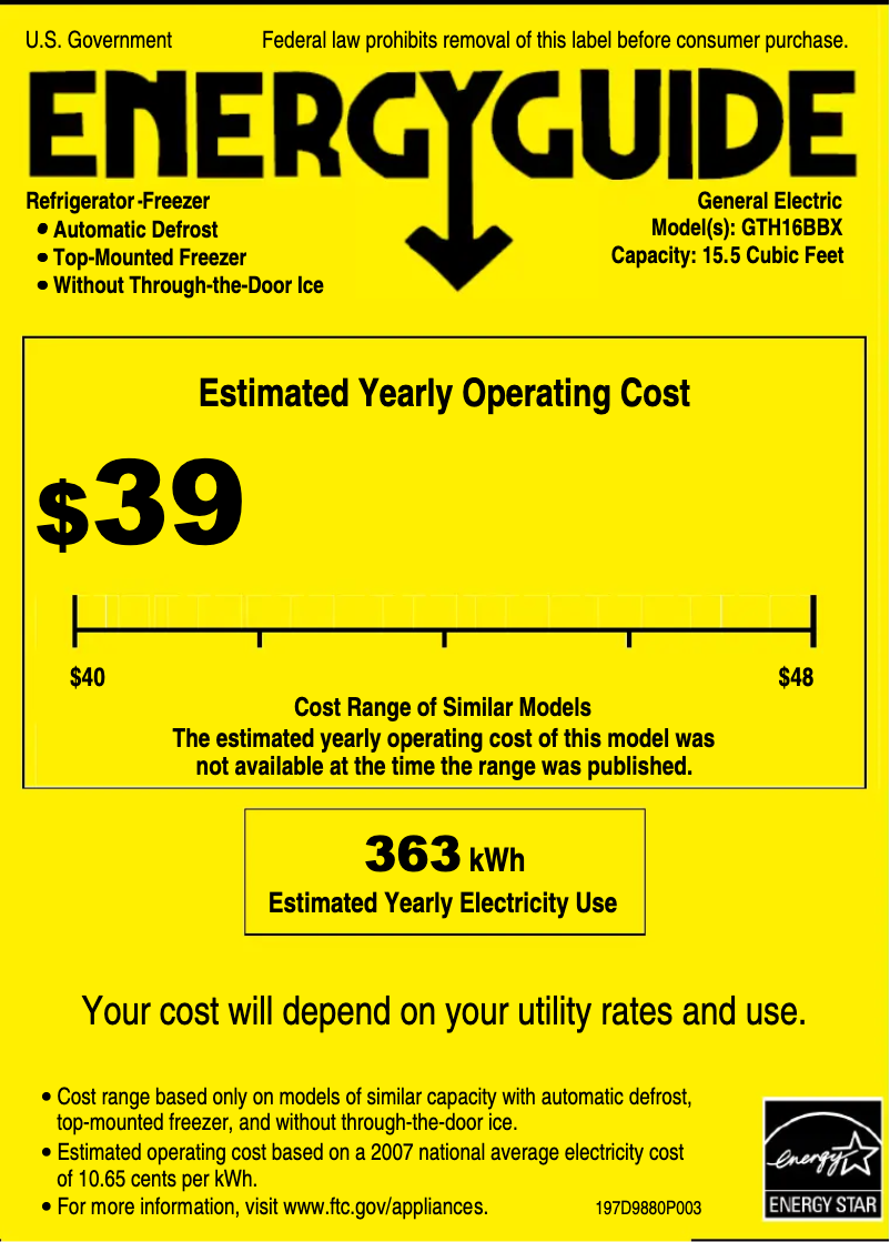 Image de la première page du manuel de l'appareil GTH16BBXRWW