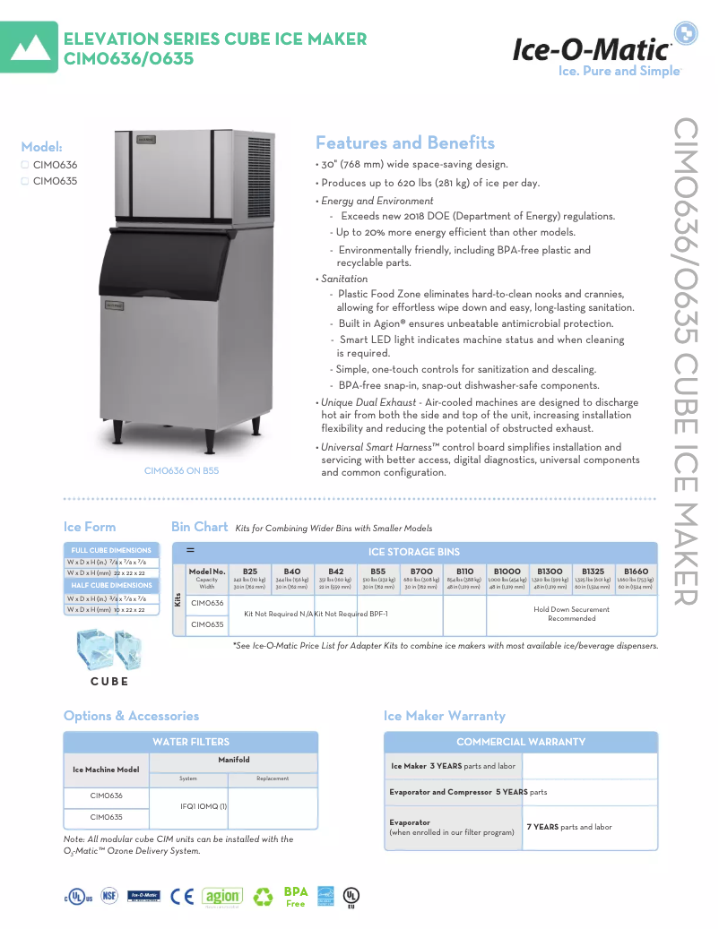 Page 1 de la notice Fiche technique Ice-O-Matic CIM0636HA