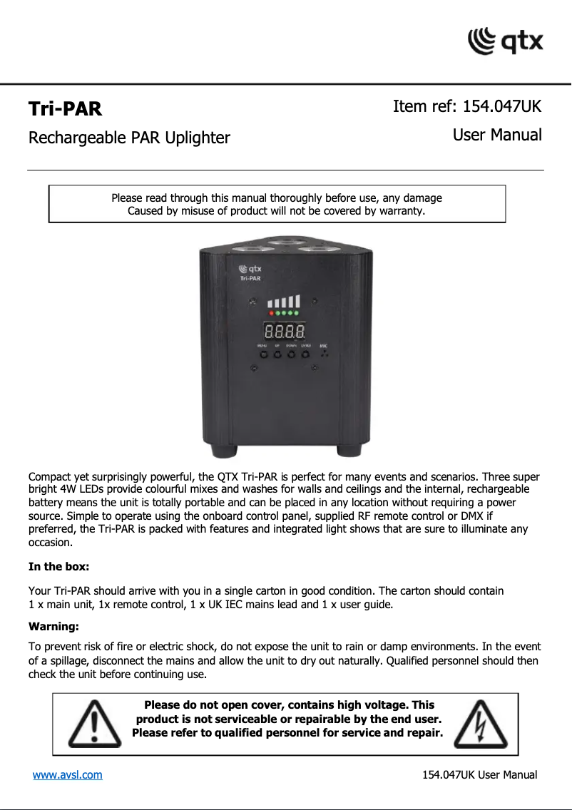 Página 1 del manual Manual de usuario Qtx Tri-PAR
