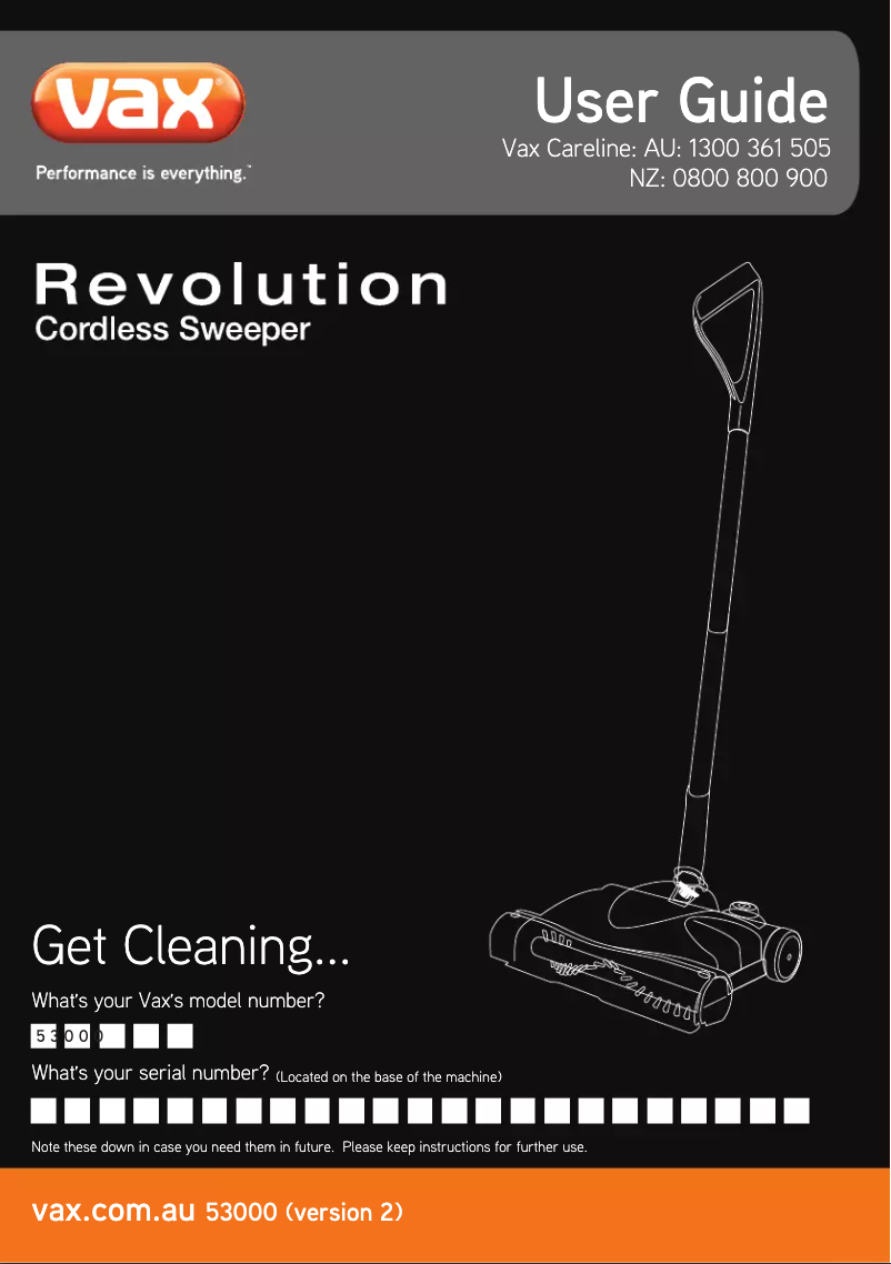 Page 1 de la notice Manuel utilisateur Vax VX53