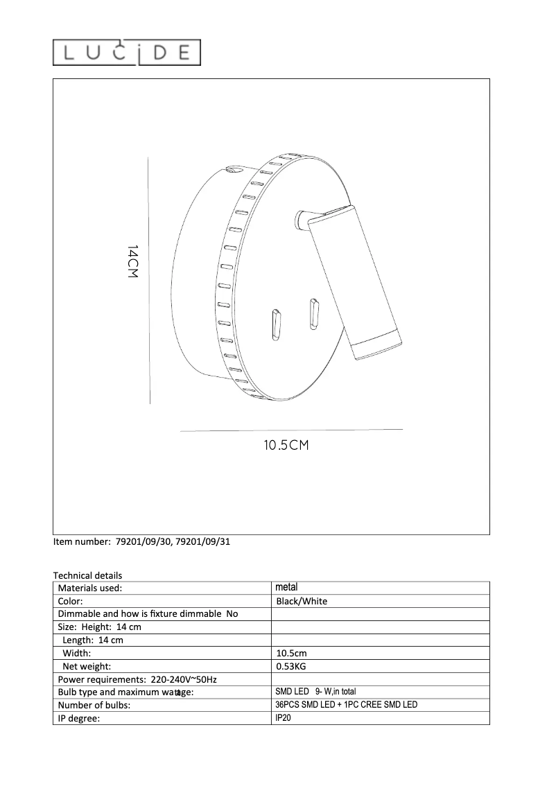 Page n°1 - Manuel utilisateur Lucide Bentjer