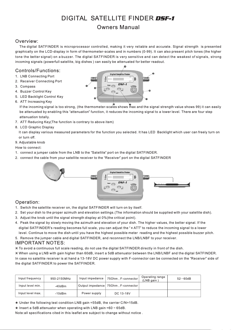 Page n°1 - Manuel utilisateur Edision Digital Satellite Finder DSF-1