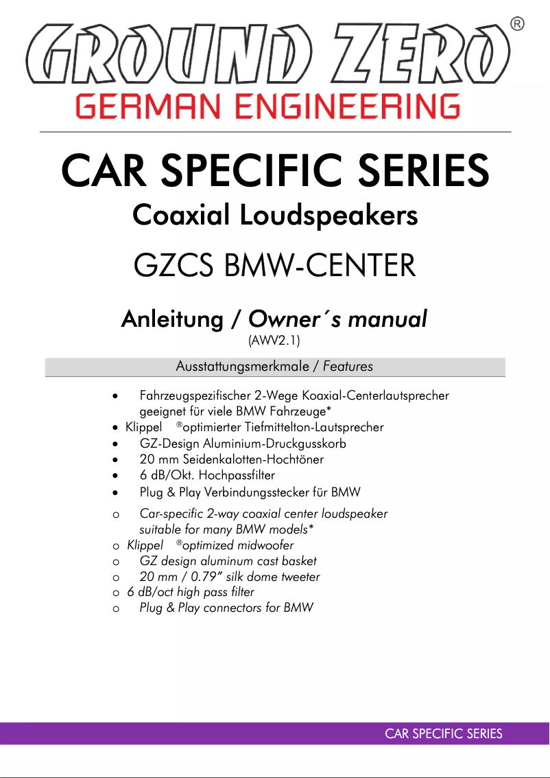 Page 1 of the manual User Manual Ground Zero GZCS BMW-CENTER